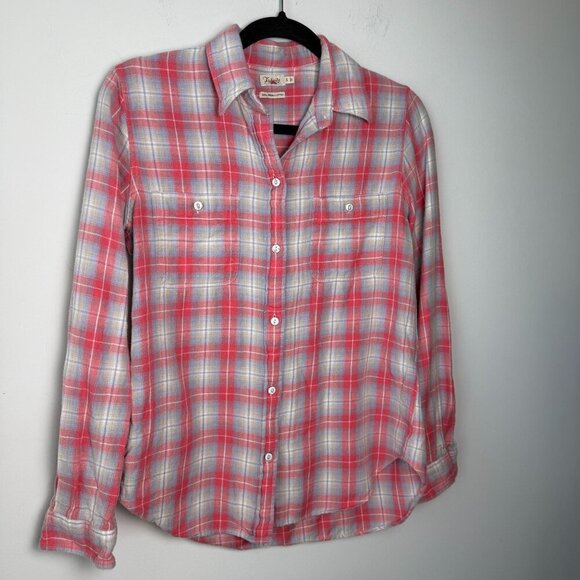 Faherty Tops - Faherty Womens Flannel Button Up Shirt Pink Blue Plaid S Outdoors Casual Boho